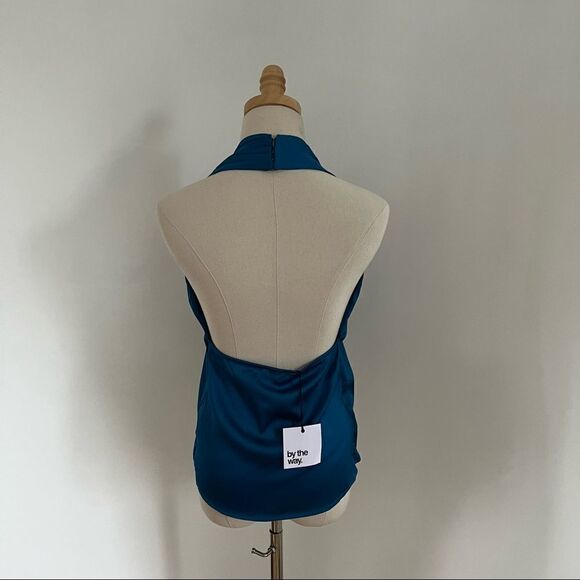 NEW ✨ Revolve By The Way Blue Satin V-neck Halter Top XXS - Picture 8 of 8
